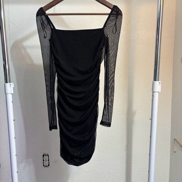 Princess Polly Charvi Sheer Long Sleeve Ruched Minidress in Black Size 4 - Picture 9 of 11
